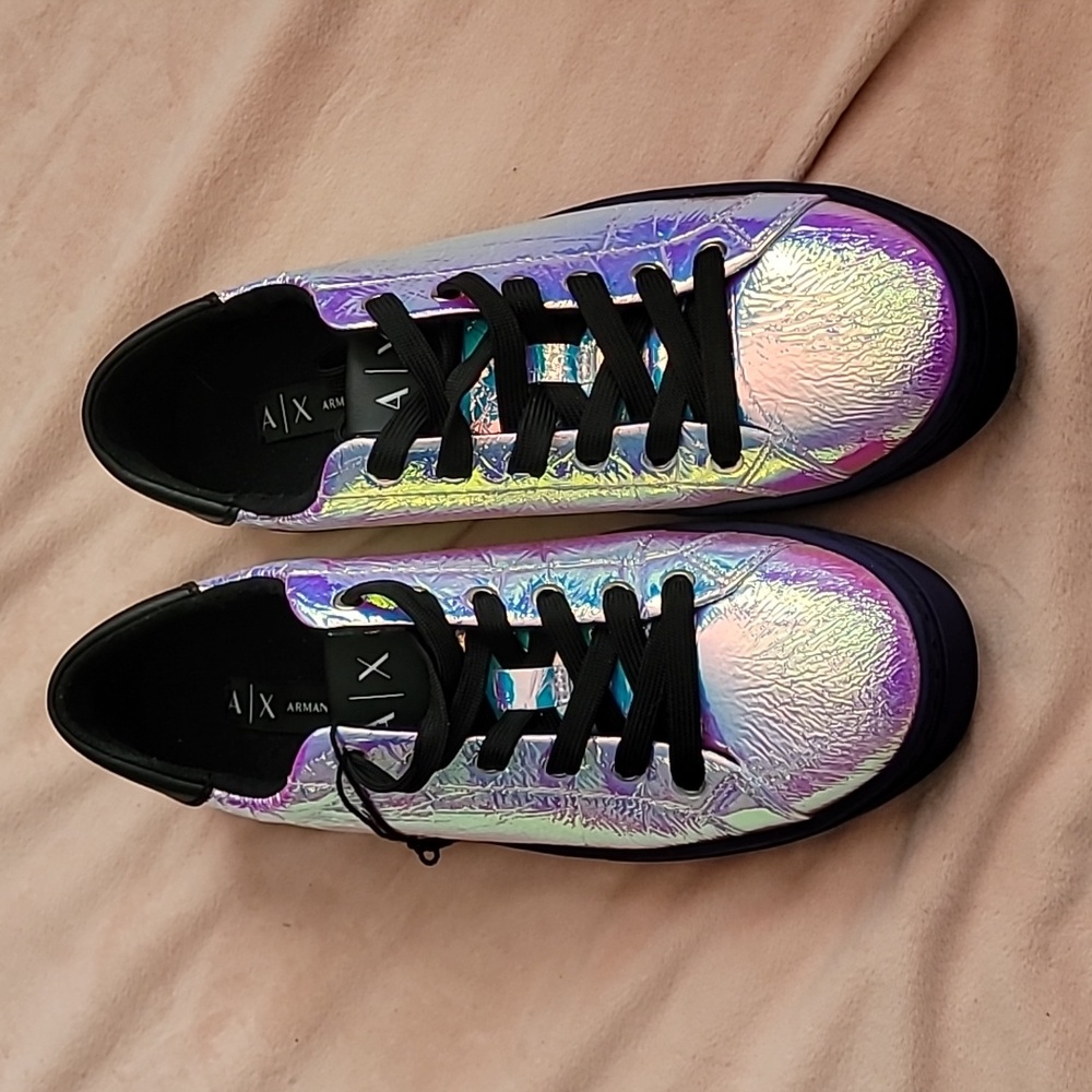 NEW ARMANI EXCHANGE Mirror Effect rridescent Sneakers Womens Size 8US/ 39EUR